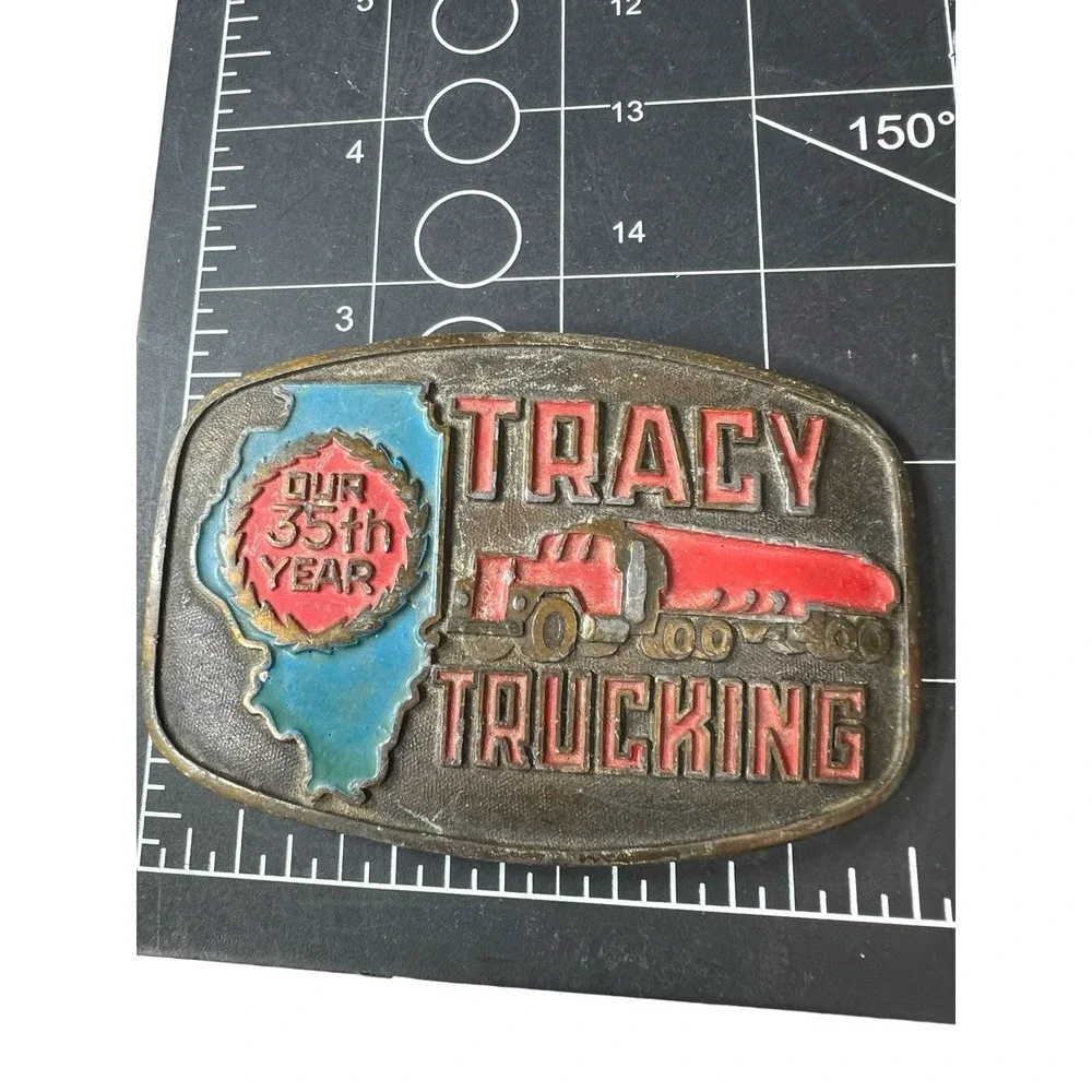 Vintage Belt Buckle Tracy Trucking Company‎ 35th Year Ad Hatters Brand